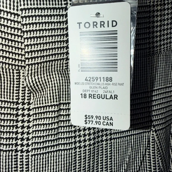 NWT Torrid WIDE LEG STRETCH CHALLIS HIGH - RISE PANT Glen Plaid Size 18R - Picture 2 of 8